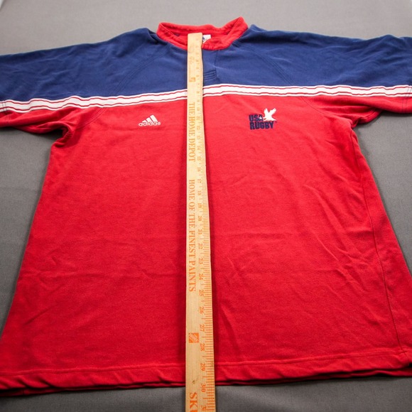 Vintage Y2K Adidas USA Rugby Striped Embroidered Short Sleeve Henley Shirt L - Picture 4 of 10